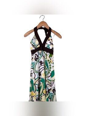 Vintage Y2K Speechless Halter Dress Brown White Floral Babydoll Fairy Size 5